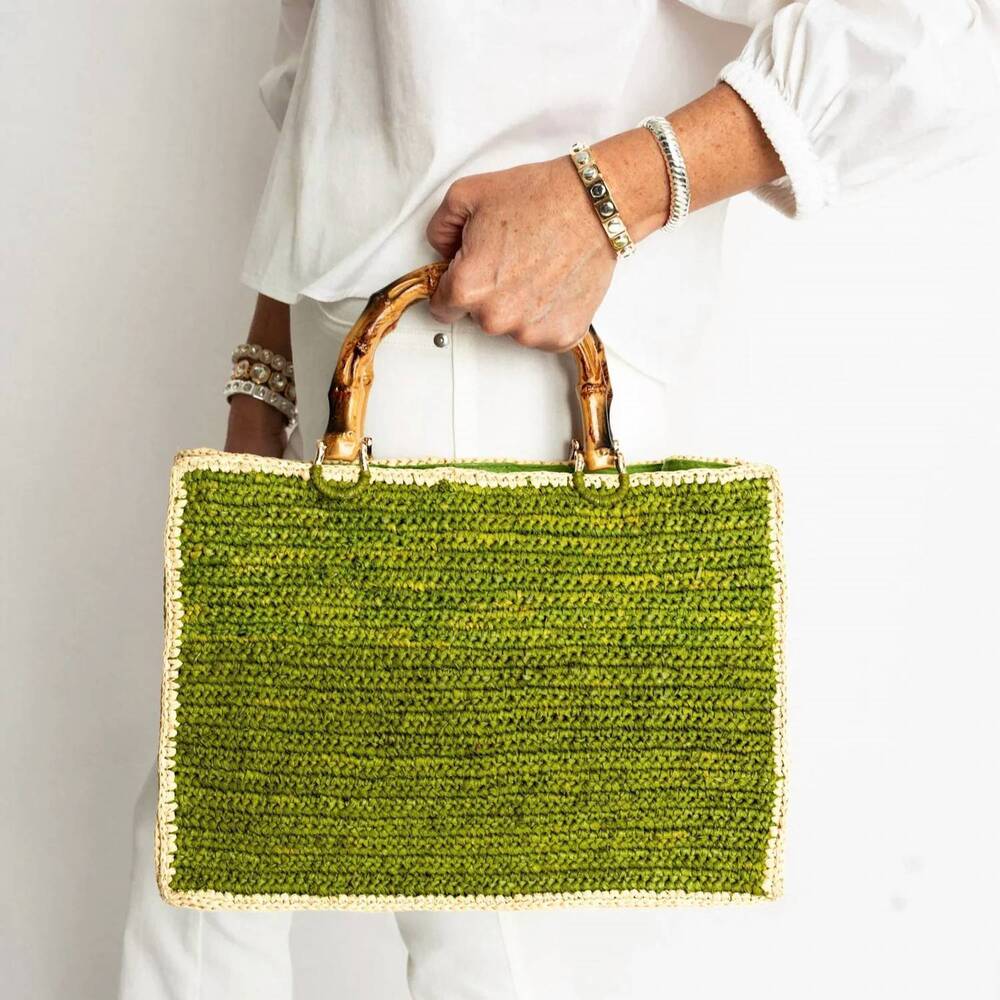 NEW BALDIZ women's bamboo tote bag in green